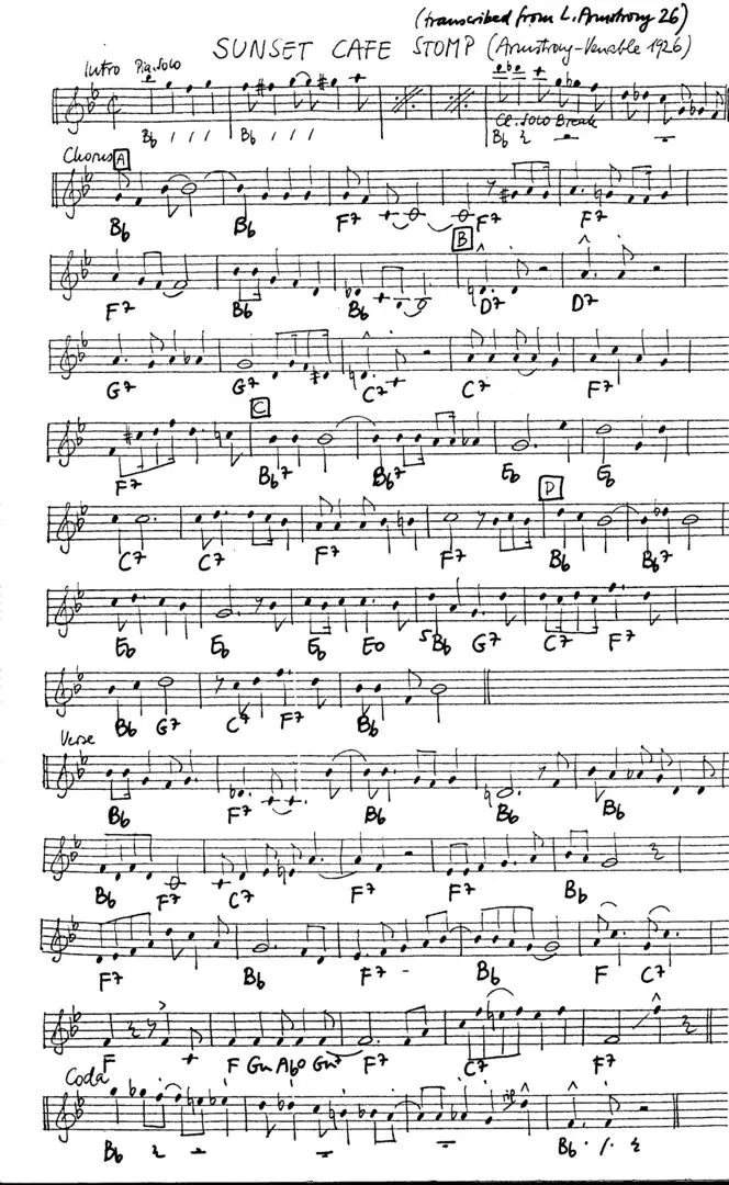sunset cafe stomp free jazz leadsheet - Courtesy of the Jungle Jazz Band